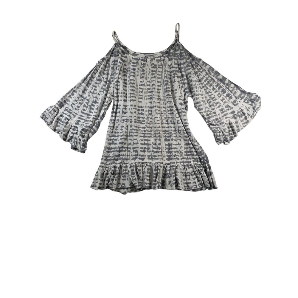 Cold Shoulder Tunic Blouse Tie Dye Ruffle Bell Sleeve Small Grey Beach Boho